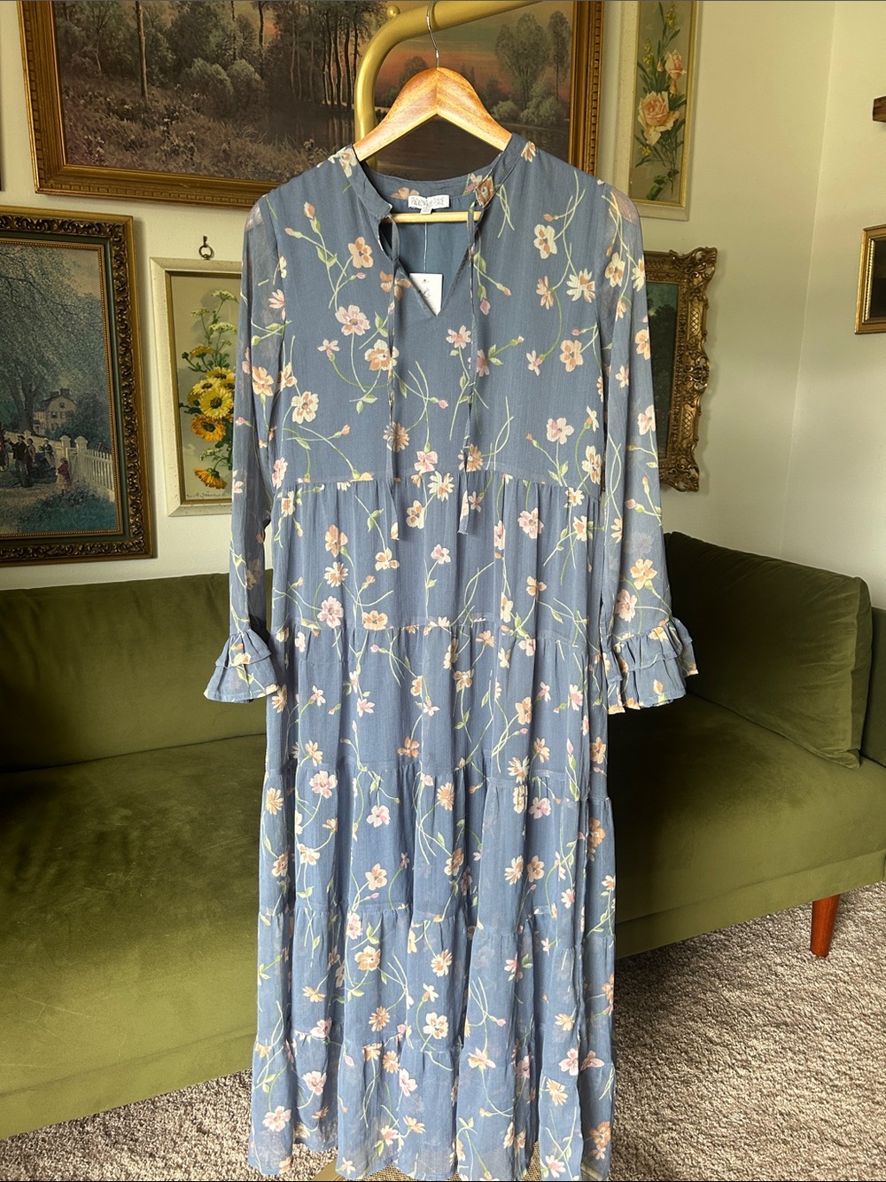 NWT Patrons of Peace Blue Floral Tiered Maxi Dress